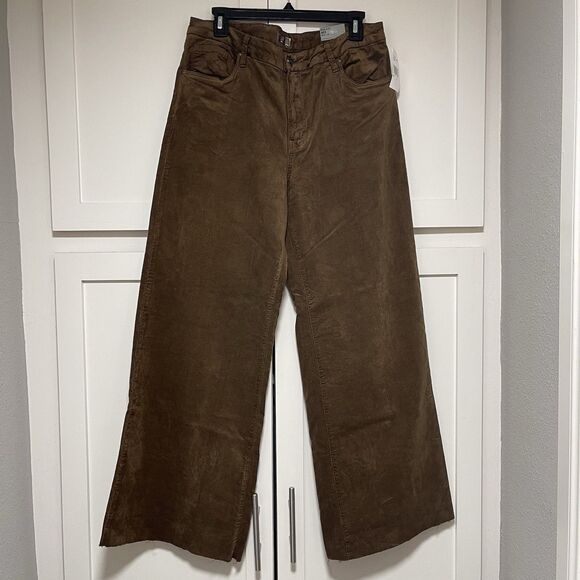 Kut From The Kloth Meg High Rise Wide Leg Raw Hem Pant Brunette Sz 14 NWT - Picture 2 of 6